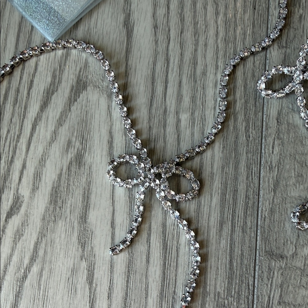 Alexa Rae Crystal Bow Necklace and Earring Set - Silver - Picture 2 of 3